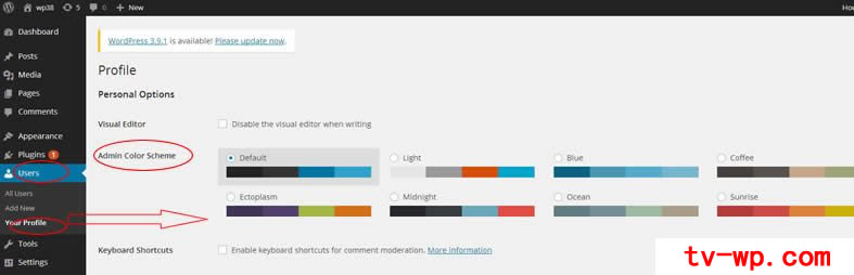 wordpress 3.9 如何更换后台的颜色  Admin Color Scheme